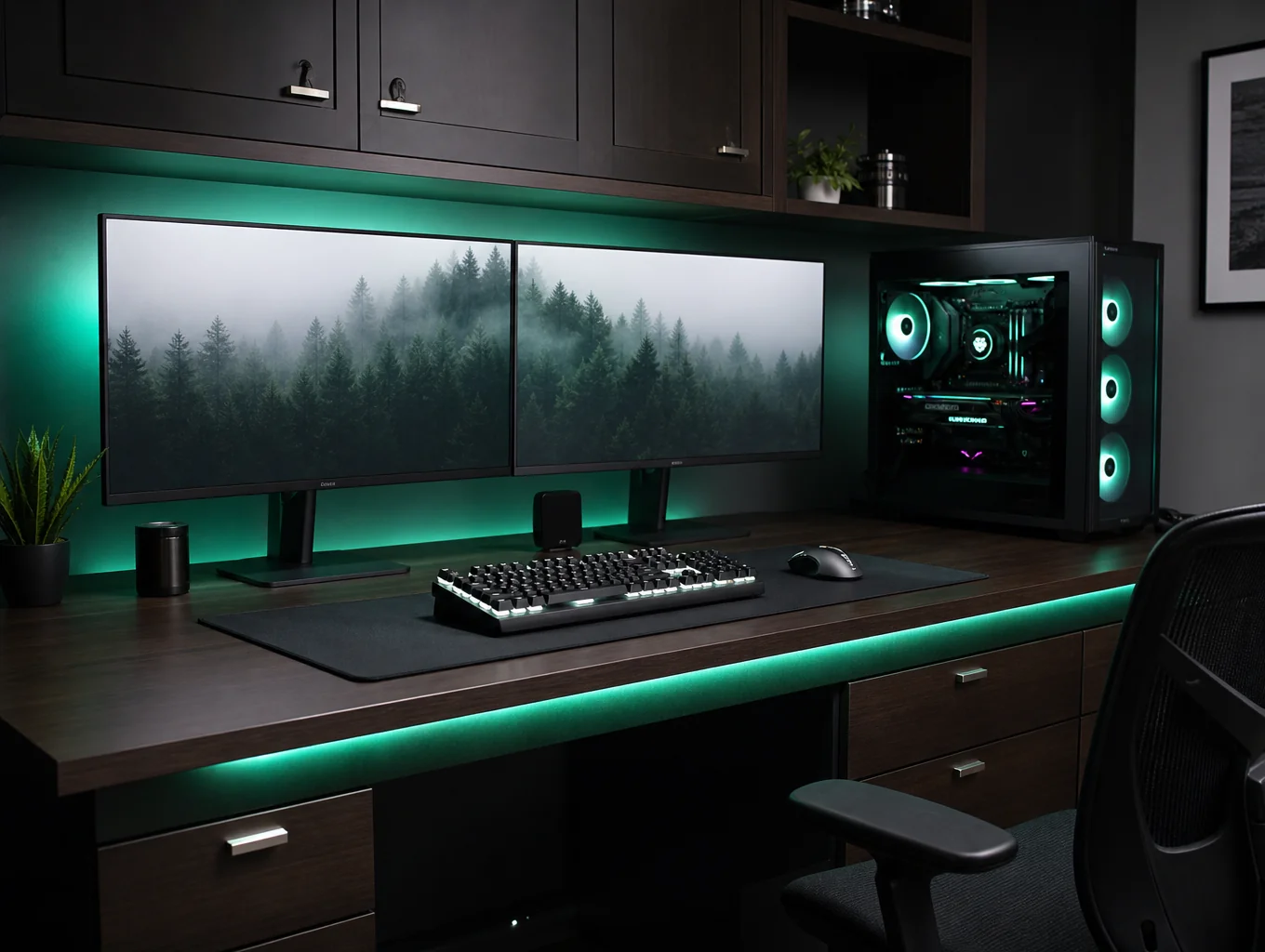 Configuration informatique minimale haute performance sur surface graphite sombre