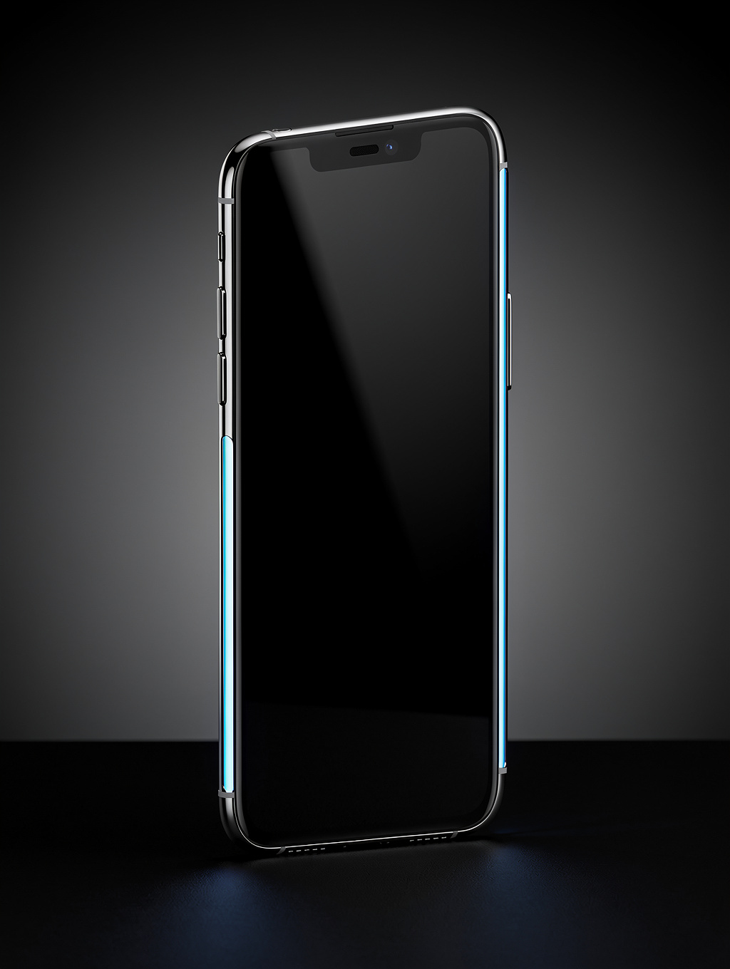 Smartphone fleuron en titane affichant un contraste noir profond de studio